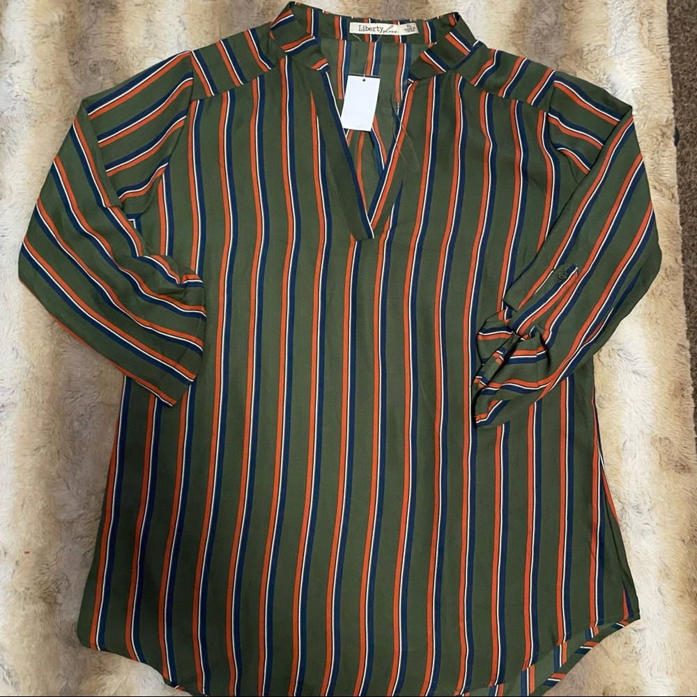 3/4 Sleeve Blouse with Mandarin Collar